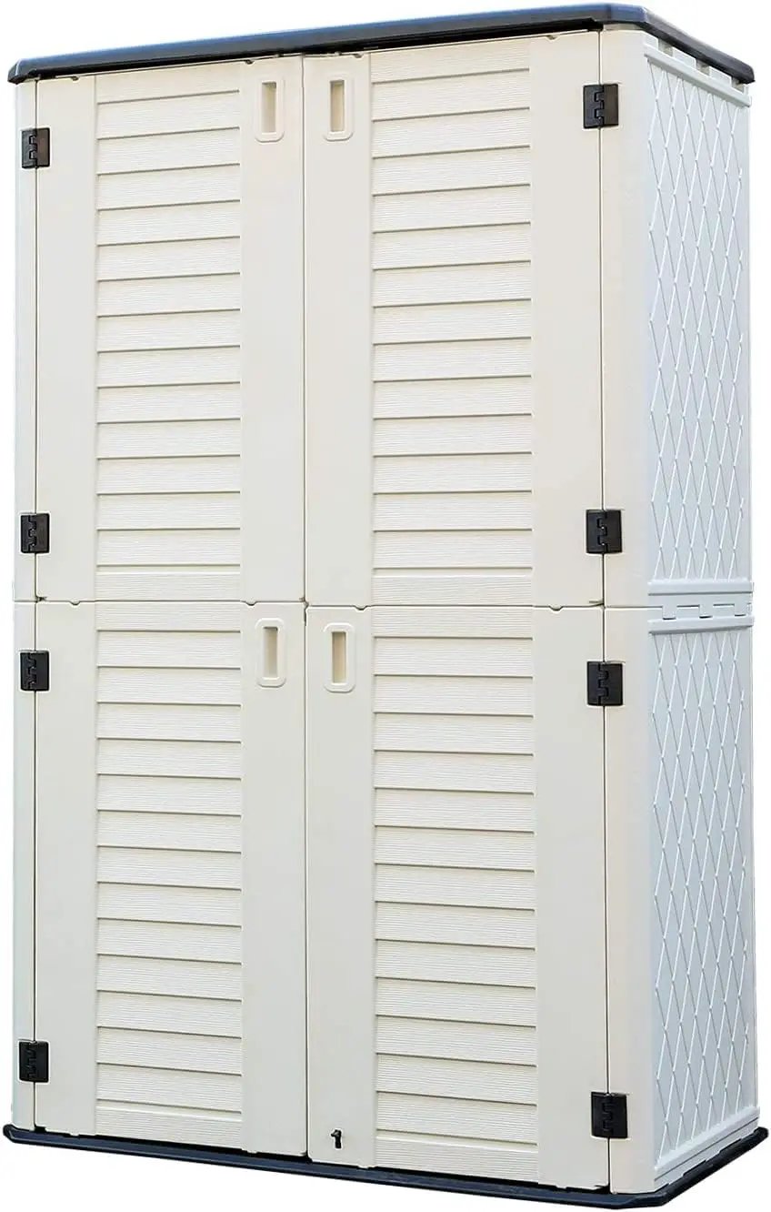 HOMSPARK Storage Shed Weather Resistance, Multi-Purpose Outdoor Storage Cabinet Waterproof, Outdoor Storage Cabinet for Garbage Cans, Lawnmower, Garden Accessories (White, Tall shed-53 cu ft) by GreenHaven Gardens