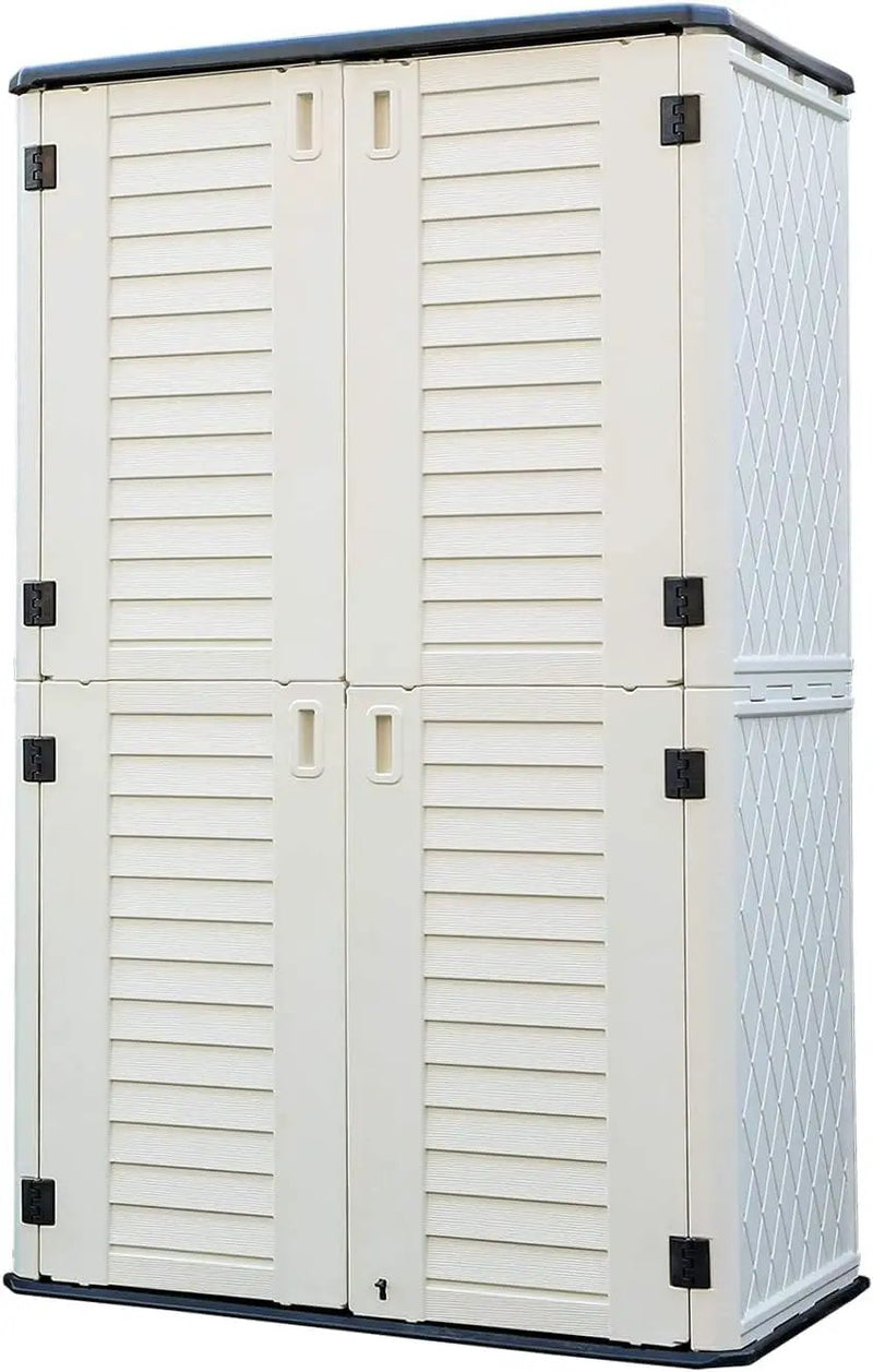 HOMSPARK Storage Shed Weather Resistance, Multi-Purpose Outdoor Storage Cabinet Waterproof, Outdoor Storage Cabinet for Garbage Cans, Lawnmower, Garden Accessories (White, Tall shed-53 cu ft) by GreenHaven Gardens