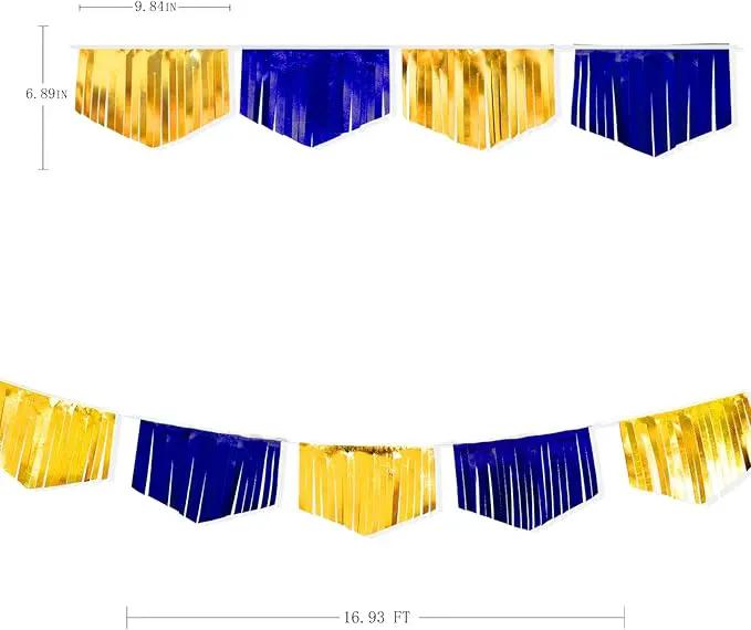 Royal Blue Gold Tassel Banner Metallic Fabric Pennant Bunting Flag for Graduation Retirement Bachelorette Birthday Engagement Wedding Bridal Shower Nautical Ahoy Achor Party Decorations Supplies by GreenHaven Gardens