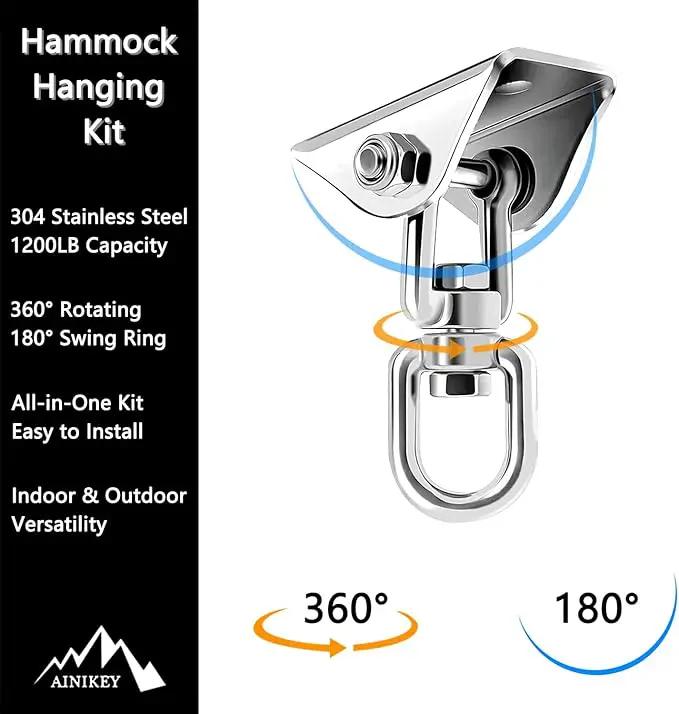 Heavy Duty Swing Hangers for Wooden Sets 1200 LB Capacity Hammock Hanger 360 Swivel Stainless Steel Swing Hardware Accessories for Porch Playground Yoga Heavy Bag Sliver | Pack of 3 by GreenHaven Gardens