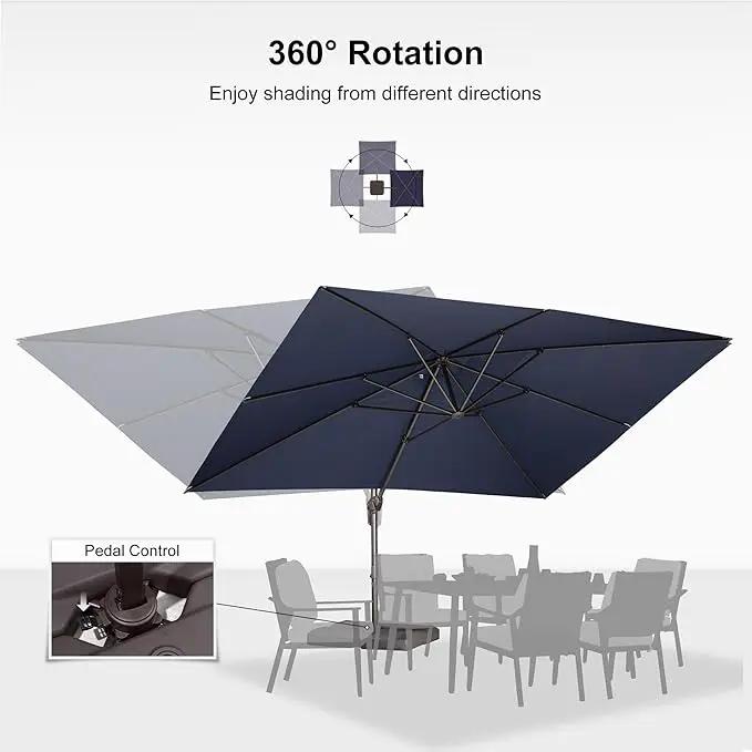 PURPLE LEAF 10' X 13' Patio Cantilever Umbrella Rectangle Umbrella Outdoor with Aluminum Offset Hanging and 360° Rotation for Pool Garden Deck Patio, Navy Blue by GreenHaven Gardens