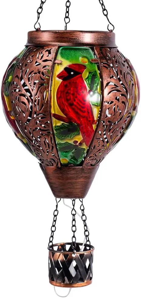Starsoul Cardinal Hot Air Balloon Solar Lantern with Flame Candle, Hanging Hot Air Balloon Outdoor Solar Lanetrns Waterproof for Garden Patio Yard, Mother's Day Xmas Christmas Woman Gifts by GreenHaven Gardens