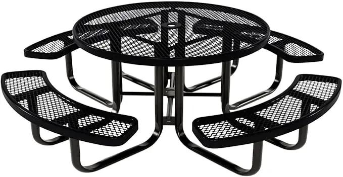 Coated Outdoor Furniture Heavy-Duty Portable Outdoor Kids Table with Umbrella Hole, Expanded Metal Kids Picnic Table, Commercial-Grade, Made in America (46 In, Round, Childrens, Black) by GreenHaven Gardens