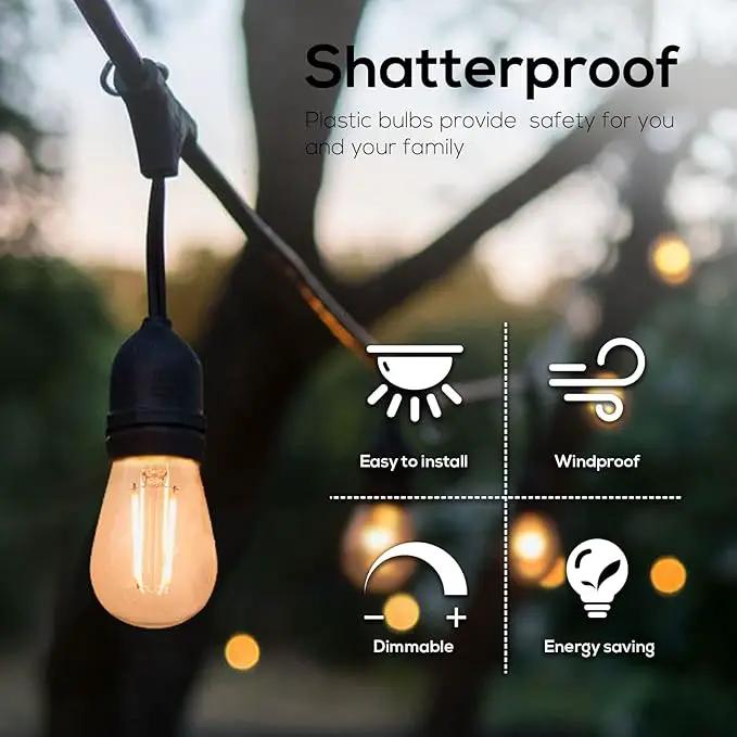 Banord 15 Pack Dimmable 2W S14 Replacement LED Bulbs, 2700K Warm White Waterproof Outdoor String Lights Vintage LED Filament Bulb, Shatterproof E26 Screw Base Edison Light Bulbs by GreenHaven Gardens