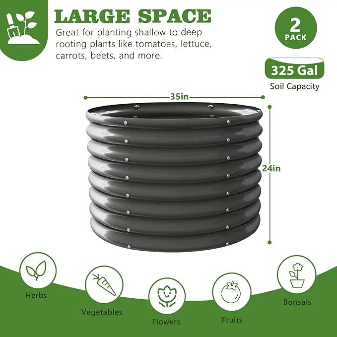 A ANLEOLIFE 2-Pack 3ft x 24” Tall Galvanized Raised Garden Beds Outdoor, Round Metal Planter Box for Planting Vegetables Flowers Herb, Anti-Rust & Easy-Setup, Quartz Grey by GreenHaven Gardens