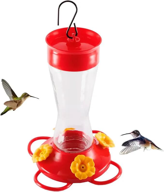 Nature's Rhythm Bird Feeder 4 bee Guard Plastic Yellow Flowers Feeding Port 8oz Glass Pinch Waist Hummingbird Feeder (1Pcs) by GreenHaven Gardens