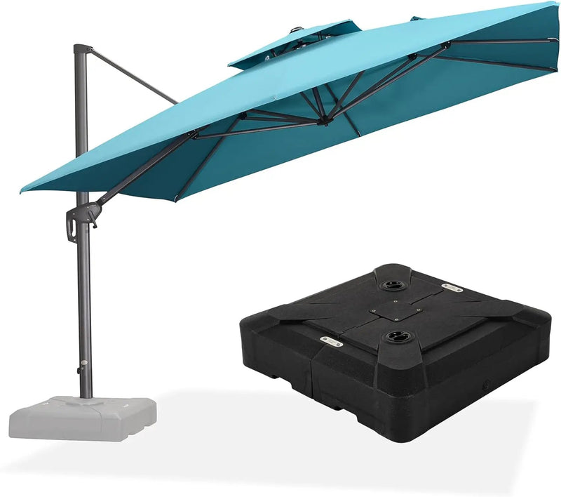 PURPLE LEAF 11ft Patio Umbrella with Base Included Large Offset Umbrella Hanging Double Top Square Cantilever Outdoor Umbrella for Garden Deck Backyard Pool Turquoise Blue by GreenHaven Gardens