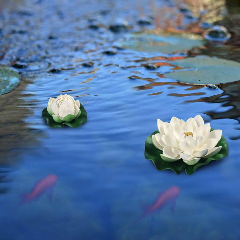 Ciieeo 6PCS Artificial Floating Lotus Flowers Realistic White Lotus & Water Lily Pads for Pool Patio Garden Aquarium Decor by GreenHaven Gardens