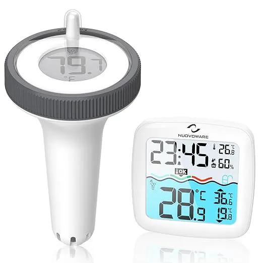 Nuovoware Digital Floating Pool Thermometer, Wireless Pool Thermometer with Easy Read Screen Display, Remote Water Thermometer IPX8 Waterproof for Swimming Pool, Fish Tank, Hot Tub
