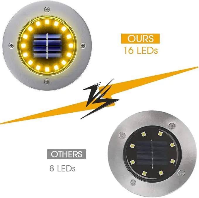 NFESOLAR Solar Lights Outdoor with 16 LEDs, Bright Solar Ground Lights Outdoor Waterproof Solar Disk Lights for Pathway Garden Yard Lawn Walkway Driveway (Warm White 8pack) by GreenHaven Gardens
