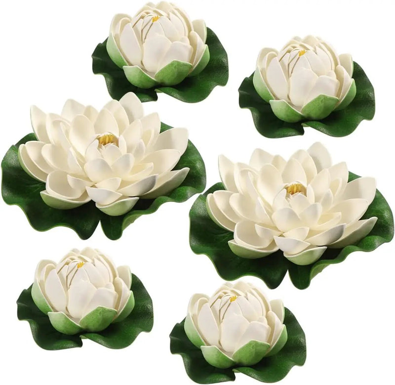 Ciieeo 6PCS Artificial Floating Lotus Flowers Realistic White Lotus & Water Lily Pads for Pool Patio Garden Aquarium Decor by GreenHaven Gardens