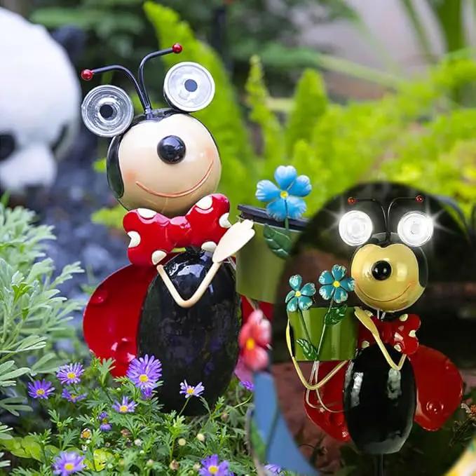 Solar Lady Bugs Lights Swaying Metal Garden Decor Waterproof Solar Lights Decorative Outdoor Stake Lights for Outside Patio Balcony Pathway Lawn Yard Gift by GreenHaven Gardens
