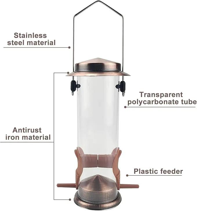 MIXXIDEA Wild Bird Feeders for Outdoors Hanging 2 Pack Stainless Steel Tube Bird Feeder, Water Resistant Finch Bird Feeder for Garden Backyard Decoration Attractive Metal Thistle Feeder (Copper) by GreenHaven Gardens