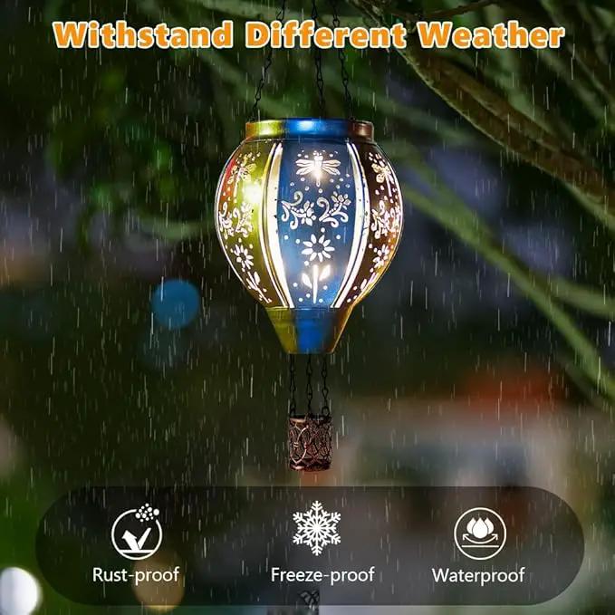 Starsoul Hot Air Balloon Solar Lantern with Dragonfly Projection Metal Outdoor Waterproof Hanging Hot Air Balloon Solar Lights for Garden Yard Patio Decor by GreenHaven Gardens