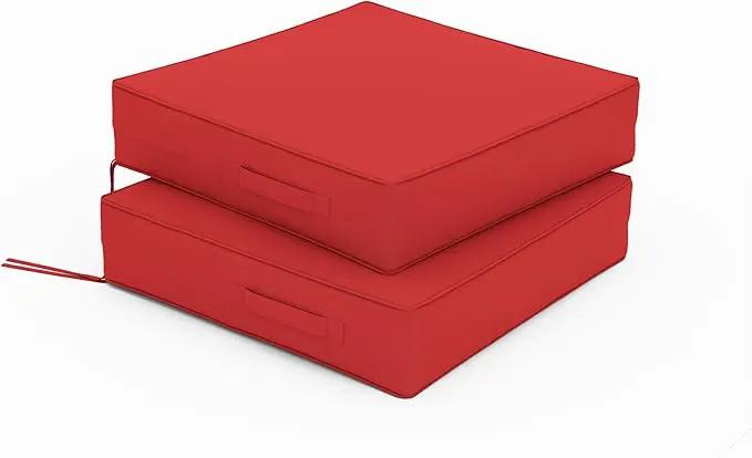 Patio Chair Cushions 19 X 19 X 4 Inch Waterproof Outdoor Seat Cushions for Patio Furniture, Outdoor Sofa Couch Pads with Ties & Handle, Set of 2, Red by GreenHaven Gardens