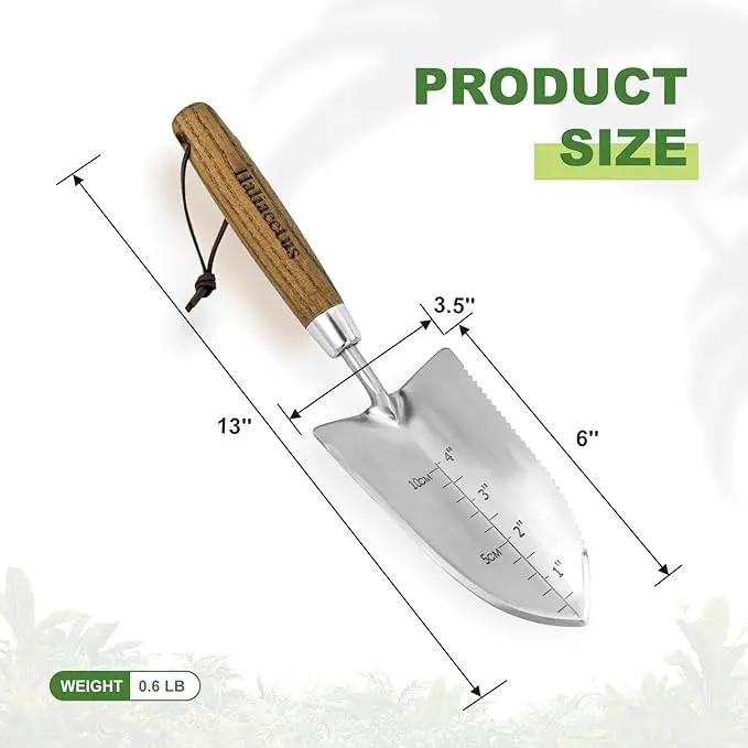 Haliaeetus Garden Trowel with Serrated Edge, 4'' Depth Marks Planting Shovel, V-Shaped Sharp Edge Garden Tool, Stainless Steel with Comfortable Wood Handle for Planting and Weeding by GreenHaven Gardens