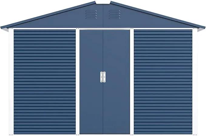 Metal Outdoor Storage Shed 10FT x 10FT, Steel Utility Tool Shed Storage House with Sliding Door, Metal Sheds Outdoor Storage for Backyard Garden Patio Lawn, Blue by GreenHaven Gardens