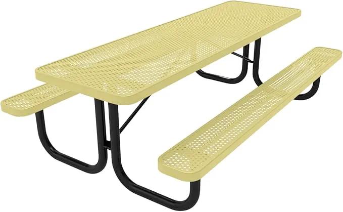 Coated Outdoor Furniture Heavy-Duty Portable Outdoor Picnic Table, Thermoplastic Coated Punched Steel Commercial-Grade Patio Dining Furniture Made in America (8ft Rectangular, Textured Sandstone) by GreenHaven Gardens