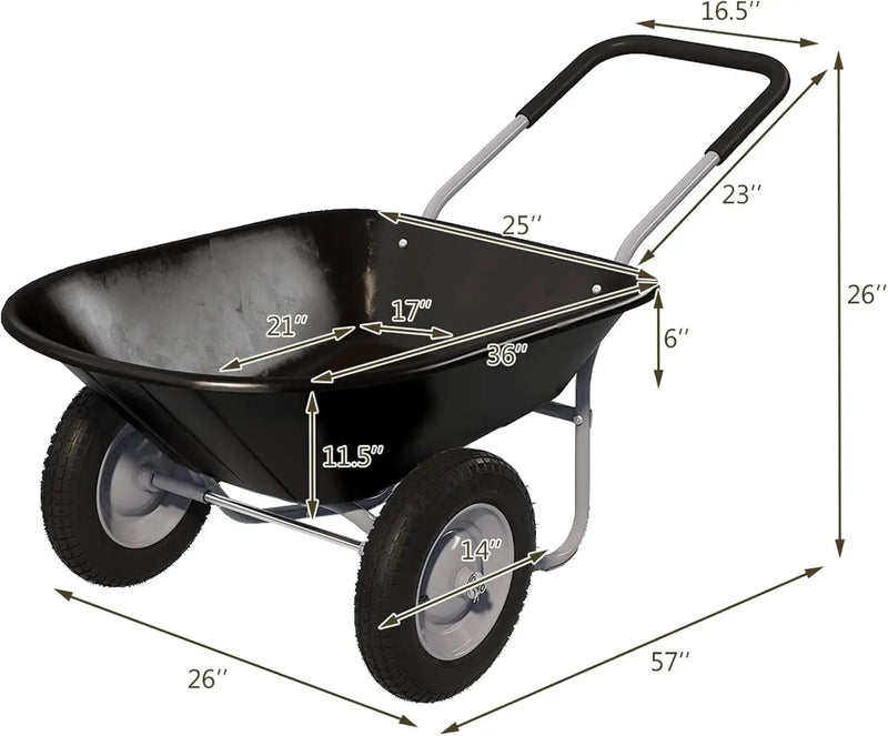 ARNOT Enlarged 2-Wheel Wheelbarrow, Easy Loading and Dumping Garden Cart, Heavy Duty Utility Dump Cart for Outdoor Lawn Yard Farm Ranch, Black by GreenHaven Gardens