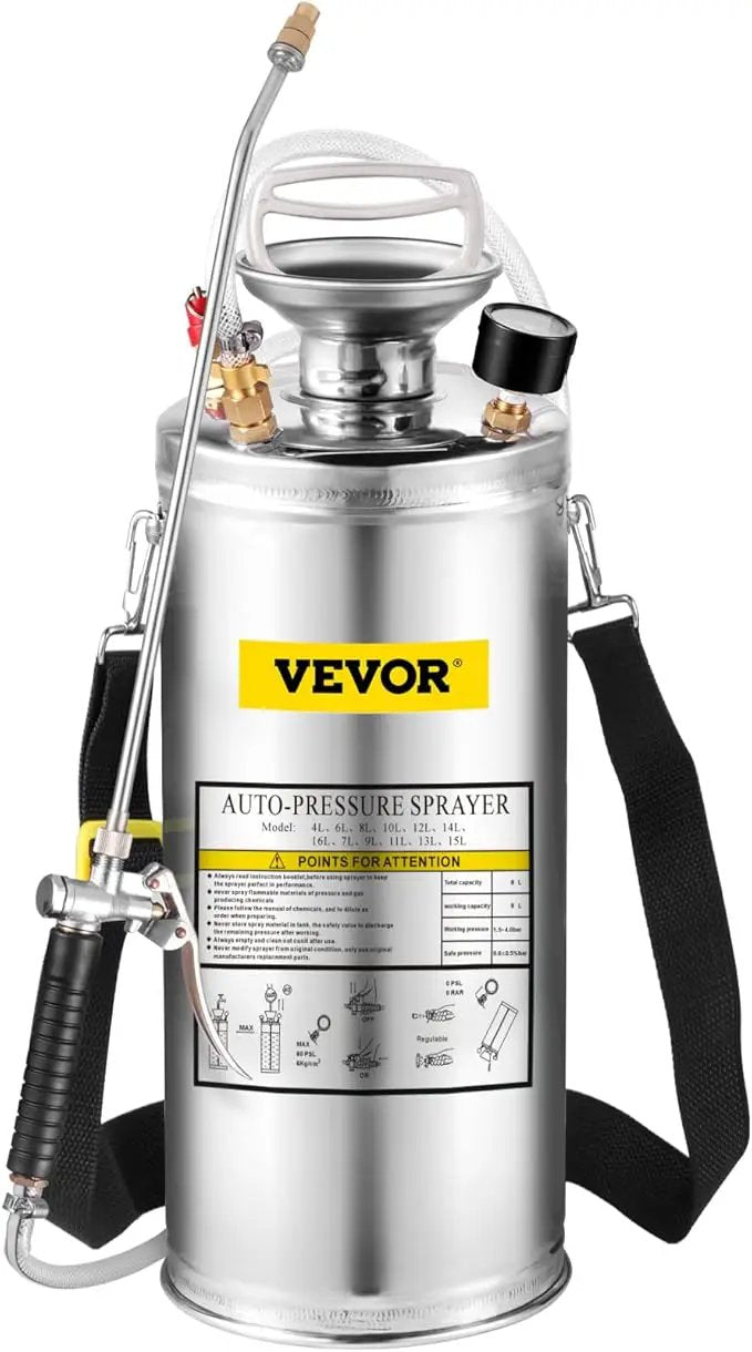 Happybuy 2 Gallon Stainless Steel Sprayer, 20" Wand & 3FT Reinforced Hose, Hand Pump Sprayer with Pressure Gauge, Safety Valve & Adjustable Nozzle, Weed Sprayers for Lawn, Gardening &Sanitizing1 by GreenHaven Gardens