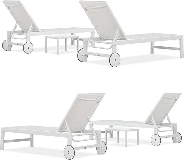 PURPLE LEAF Outdoor Chaise Lounge Staight Legs Adjustable Sunbathing Recliner with Side Table Cream 2 Sets