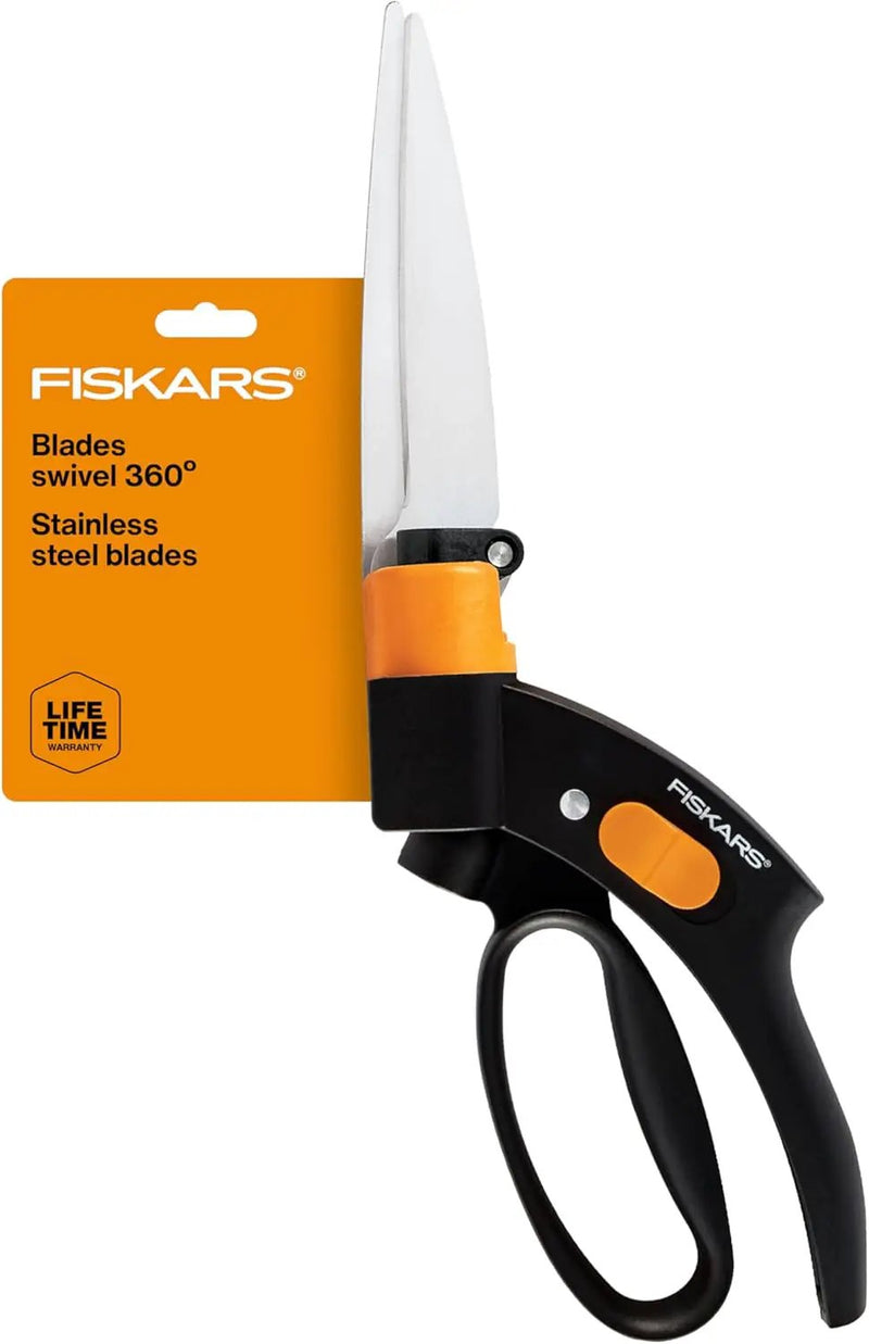 Fiskars Shear Ease Grass Shears - 5" Stainless Steel Blades - 360-Degree Swivel Blade Plant Cutting Scissors - Garden Shears and Grass Cutter, Black by GreenHaven Gardens