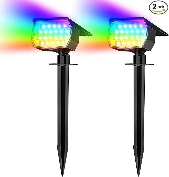 Solar Spot Lights Outdoor Color Changing, [7 Mode/2 Pack] Christmas Landscape Spotlights, Solar Lights Outdoor Waterproof, Solar Led Powered Flood Light for Outside Pathway Yard Garden Walkway by GreenHaven Gardens