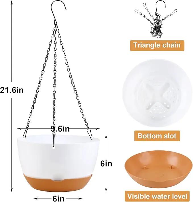 10 inch Hanging Planters for Indoor Outdoor Plants with Self-Watering Pots, 3 Pack Plastic Hanging Basket with Removable Tray for Home Garden Porch Balcony Patio Decor(White+Black+Green) by GreenHaven Gardens