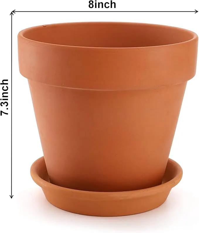 2 Pack Large Terracotta Pots with Saucer for Plants, 8 Inch Terra Cotta Plant Pot with Drainage Hole, Clay Flower Planter Pot with Tray for Indoor Plant by GreenHaven Gardens