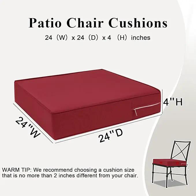 Outdoor Chair Cushions Set of 2 for Patio Furniture 24x24x4 Inch Waterproof Patio Chair Cushion 3 Year Color Fastness Square Elastic Foam Garden Couch Pads with Ties and Handle,Red by GreenHaven Gardens
