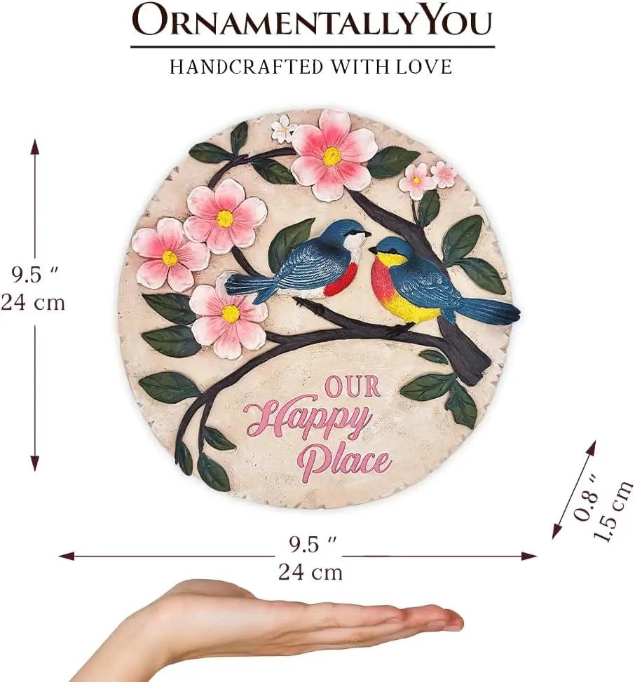 Elegant Resin Stepping Stone, Outdoor Garden Pathway Decoration (Blossoming Songbirds Positivity Stepping Stone, 9.5" Happiness Garden Decoration and Support Gift) by GreenHaven Gardens