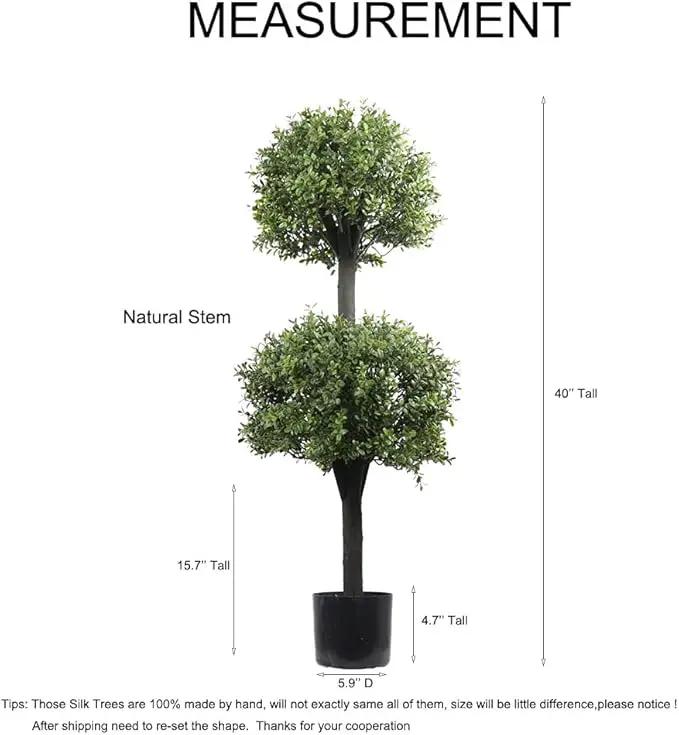 Artificial Topiary Trees Outdoor Boxwood Double Ball 40''T Potted Plants Home Decor 2 Pack by GreenHaven Gardens