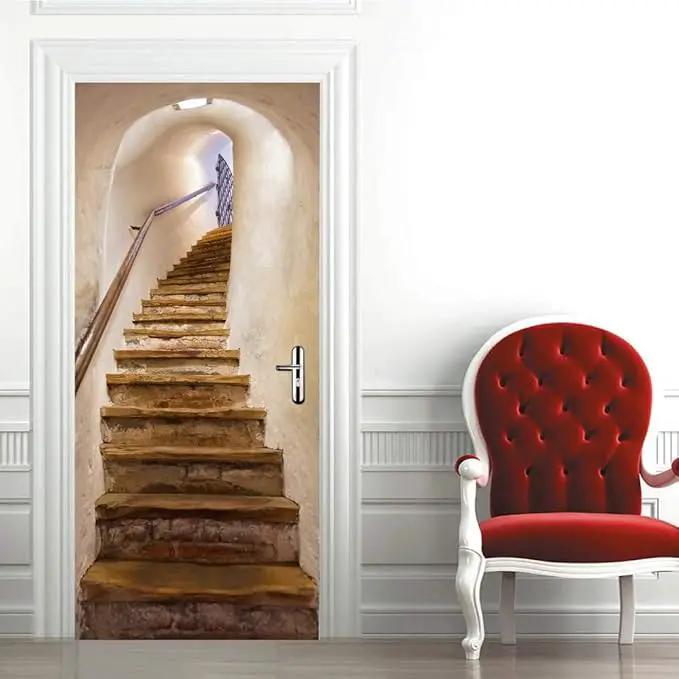 3D Peel and Stick Murals - Stairs Wallpaper Self-Adhesive Decals Removable PVC Waterproof Door Poster for Bedroom Living Room 37.4" x 78.7" by GreenHaven Gardens