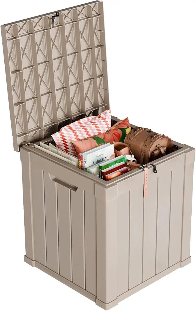 DRATO 50 Gallon Deck Box, Outdoor Storage Box for Patio Cushion, Sports Equipment, Garden Tools, Waterproof Patio Storage box, Lockable (Light Brown) by GreenHaven Gardens