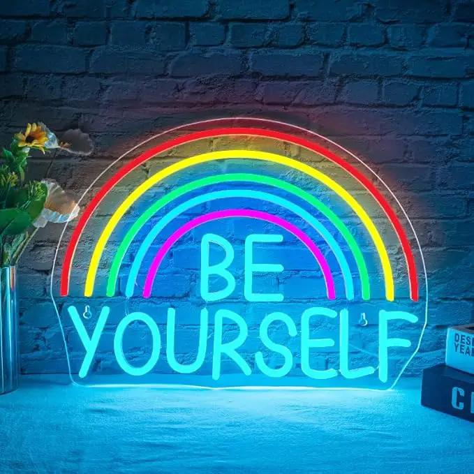 Be Yourself Neon Sign Be Yourself Neon Signs for Wall Decor Dimmable Rainbow Neon Lights Classroom LED Light Up Sign for Bedroom Bookstore Reading Room Library Study Room Decoration by GreenHaven Gardens