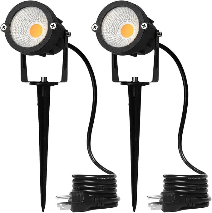 9W LED Landscape Lighting,LED Landscape Spotlight Outdoor for Flag Pole Light,Plug in Landscape Lights Warm White for Garden Decorative Lamp 6FT Cord US 3 Prong (Base,Stake Included) 2Pack by GreenHaven Gardens