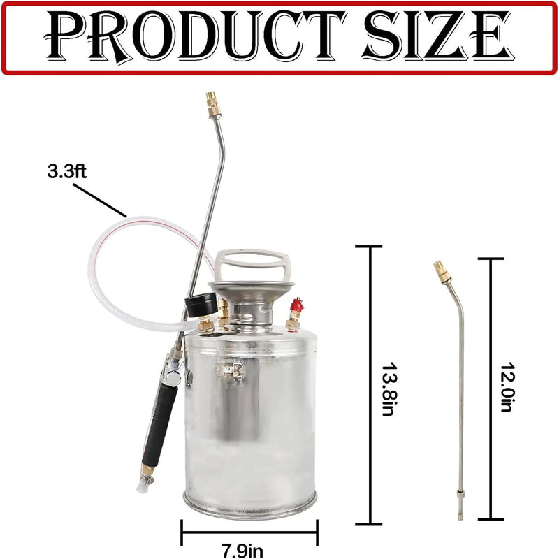 Hand Pump Sprayer Stainless Steel Sprayer for Indoor and Outdoor 1 Gallon Sprayer 12 in Wand 3.3 FT Hose by GreenHaven Gardens