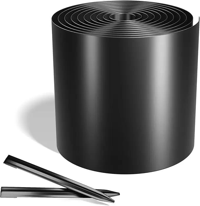 Worth Galvanized Steel Landscape Edging 6" x25' Metal Garden Edging Roll Flexible Bender Border with 8Pcs Stakes for Lawn, Flower Bed Edges, Black by GreenHaven Gardens