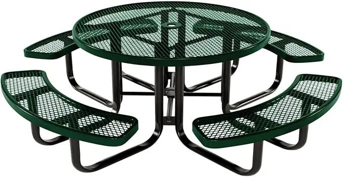 Coated Outdoor Furniture Heavy-Duty Portable Outdoor Kids Table with Umbrella Hole, Expanded Metal Kids Picnic Table, Commercial-Grade, Made in America (46 In, Round, Childrens, Green) by GreenHaven Gardens