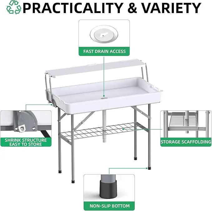 Portable Folding Ice Cooler Table with Skirt & Drain & Shelving, Outdoor Foldable Drink Ice Table with Storage for Camping, Picnics, BBQ & Parties, by GreenHaven Gardens