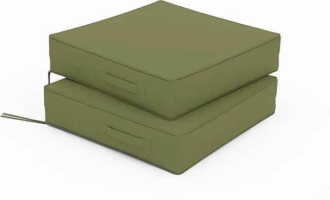 Patio Chair Cushions 19 X 19 X 4 Inch Waterproof Outdoor Seat Cushions for Patio Furniture, Outdoor Sofa Couch Pads with Ties & Handle, Set of 2, Light Green by GreenHaven Gardens