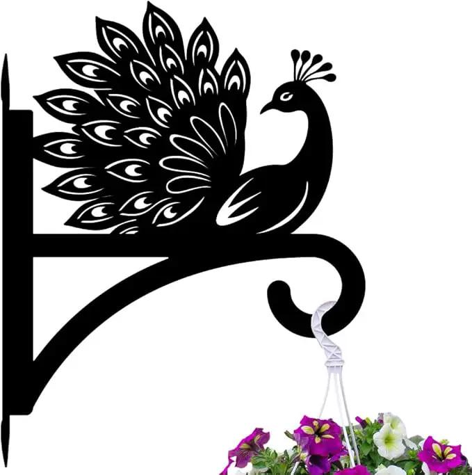 peacoblue Iron Plant Hangers Hooks for Outdoor Indoor Hanging Plants Flower Fern Pots Lantern Bird Feeder Wind Chime,12"x15.5" Weather Resistant Metal Wall Holder for Porch Garden Farmhouse(Peacock) by GreenHaven Gardens