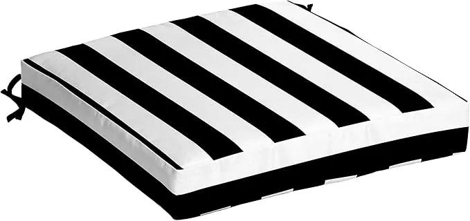 Arden Selections Outdoor Wicker Chair Cushion, 20 x 18, Rain-Proof, Fade Resistant 21 x 21, Black Cabana Stripe (Pack of 4) by GreenHaven Gardens