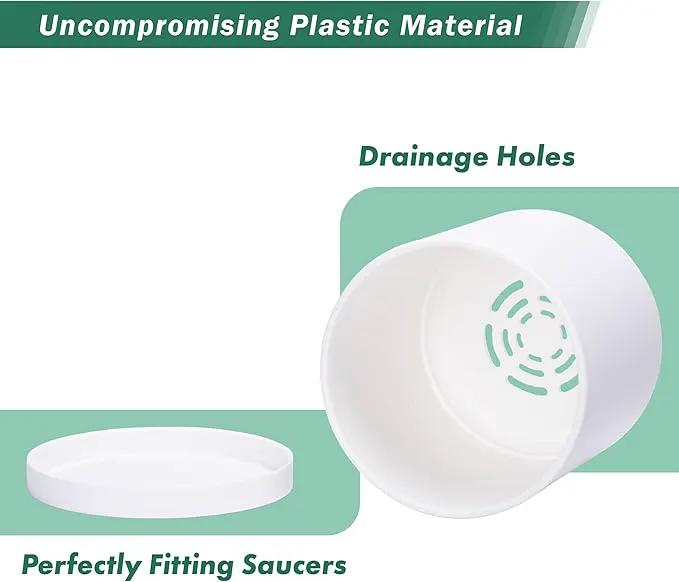 D'vine Dev 2 Pack 5 Inch Modern Plastic Plant Pots, Small Garden Planters for Plant with Drainage Holes and Saucers, White Color, 74-Z-G-1 by GreenHaven Gardens