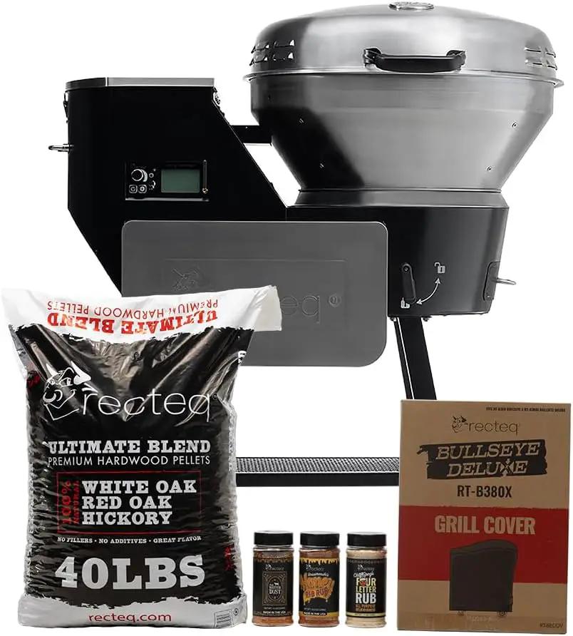 recteq Pellet Grill RT-B380X Bullseye Deluxe + Grilling Basics Bundle, WiFi Enabled Electric Pellet Smoker Grill, Wood Pellets, BBQ Outdoor, Smoke, Sear, and More by GreenHaven Gardens