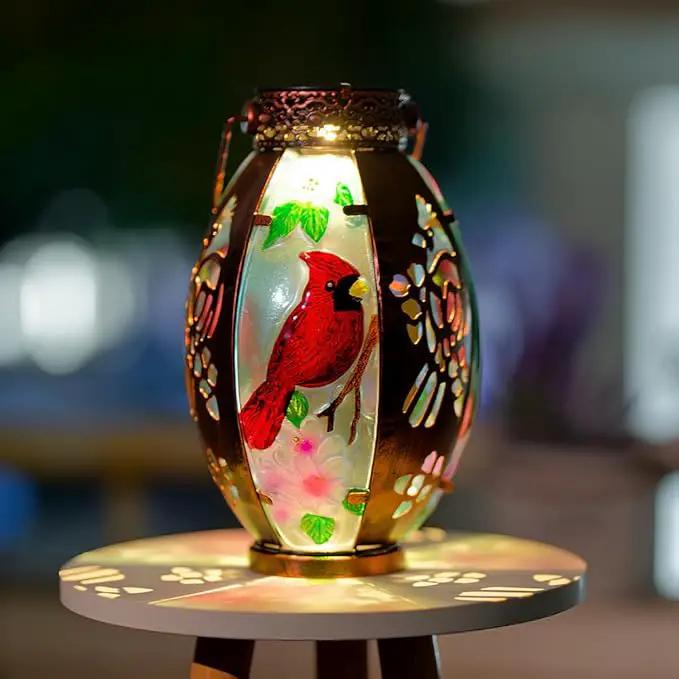 Starsoul 2 PC Cardinal Outdoor Solar Lantern Cardinal Solar Light Waterproof Tabletop Lamp with Hollowed-Out Design for Yard Patio Garden Pathway by GreenHaven Gardens