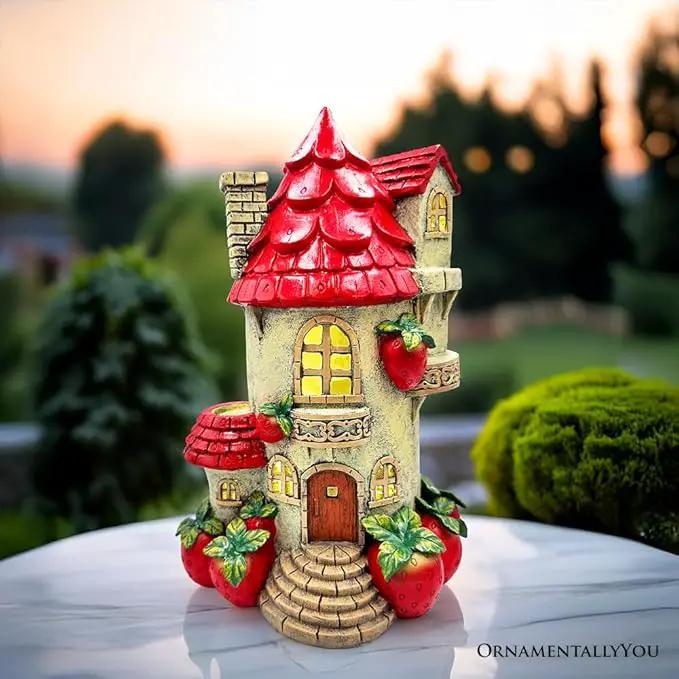 Spring & Summer-Themed Garden Statues – Adorable Outdoor Decor for Lawn, Patio & Porch (Solar Powered Strawberry Fairy Home Garden Statue, 10" Unique Spring Decoration) by GreenHaven Gardens