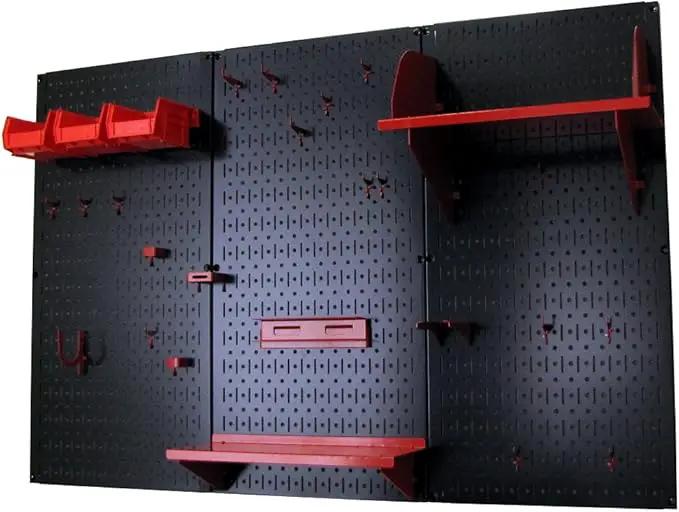 Wall Control Pegboard Organizer 4 ft. Metal Pegboard Standard Tool Storage Kit with Black Toolboard and Red Accessories by GreenHaven Gardens