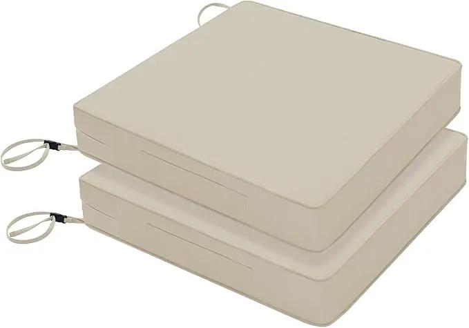 Favoyard Patio Chair Cushions 19 x 19 x 3 Inch Waterproof Outdoor Seat Cushions for Patio Furniture 3-Year Color Fastness Garden Sofa Couch Chair Pads with Handle & Adjustable Straps Set of 2, Beige by GreenHaven Gardens