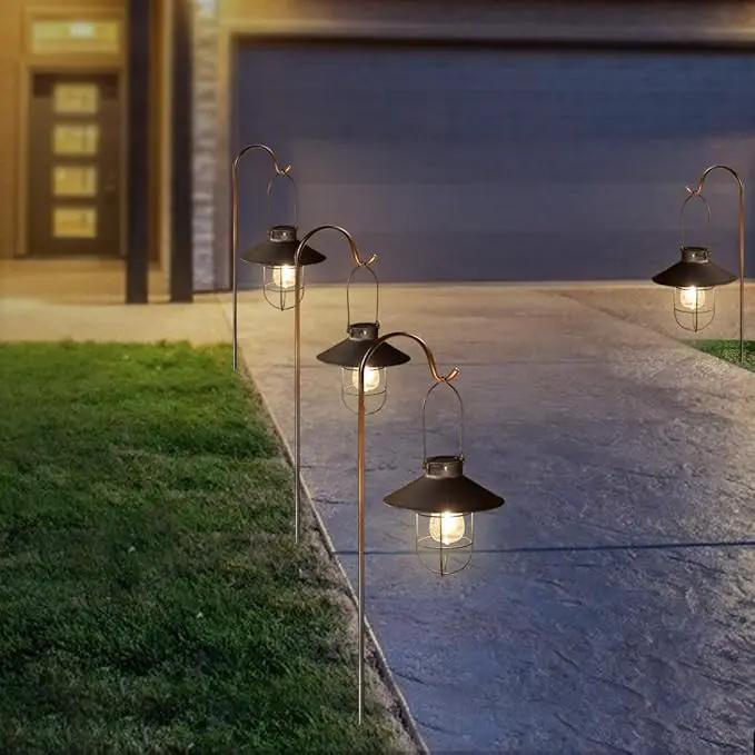 pearlstar Solar Lantern Outdoor Hanging Light Metal Farmhouse Solar Lamp with Warm White Edison Bulb Design for Garden Yard Patio Porch Decor (Brushed Copper) by GreenHaven Gardens